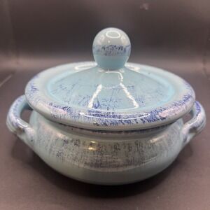 De Silva Terracotta Casserole Dish Lid Blue Italian Pottery Cookware Bowl Soup